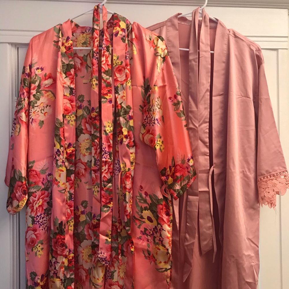 Set of two faux silk robes